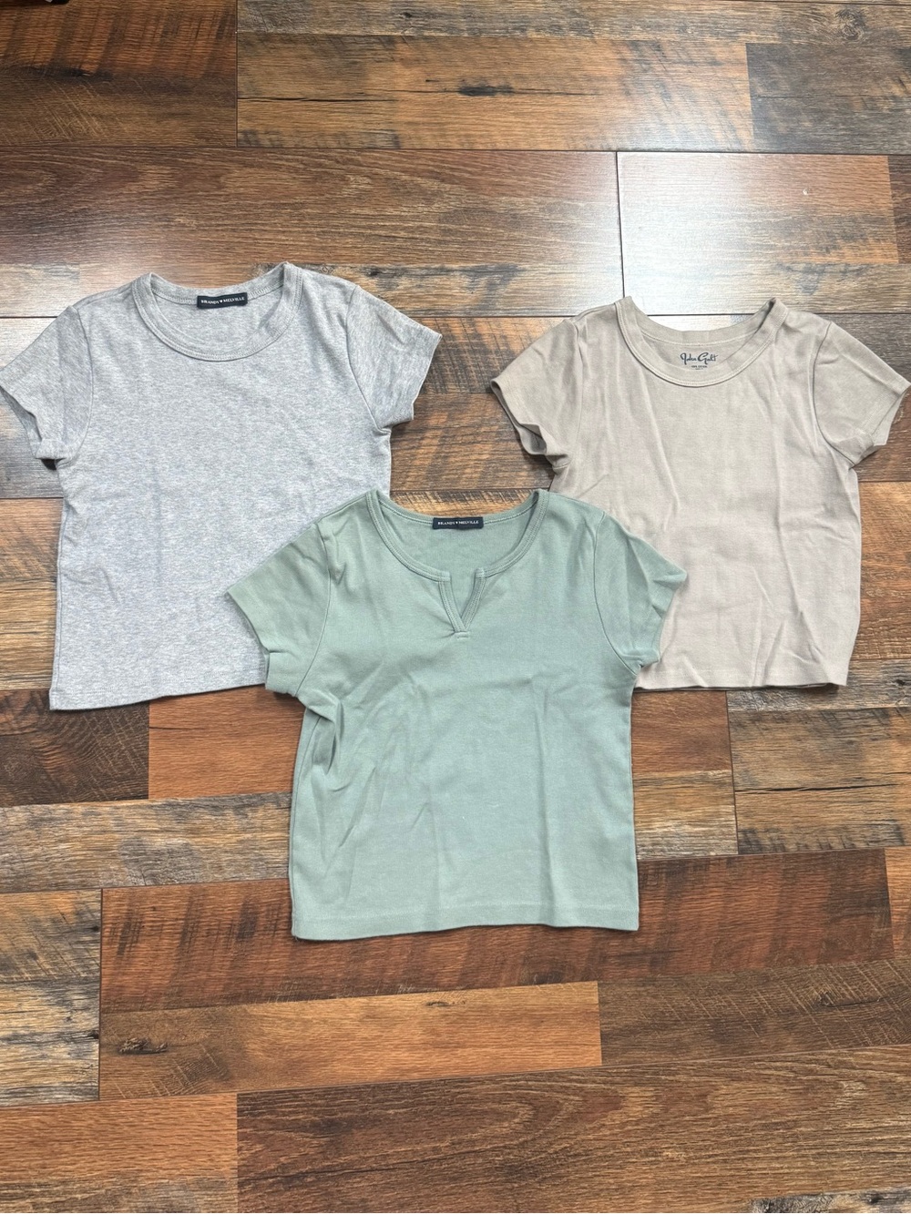 Brandy Melville Short Sleeve Tees Bundle - Sage Green, Heather Gray & Beige